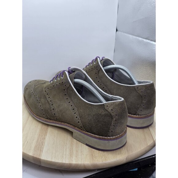 Johnston & Murphy Ellington Wingtip Oxford Shoes Mens 12 Suede Khaki/Purple - Picture 7 of 9